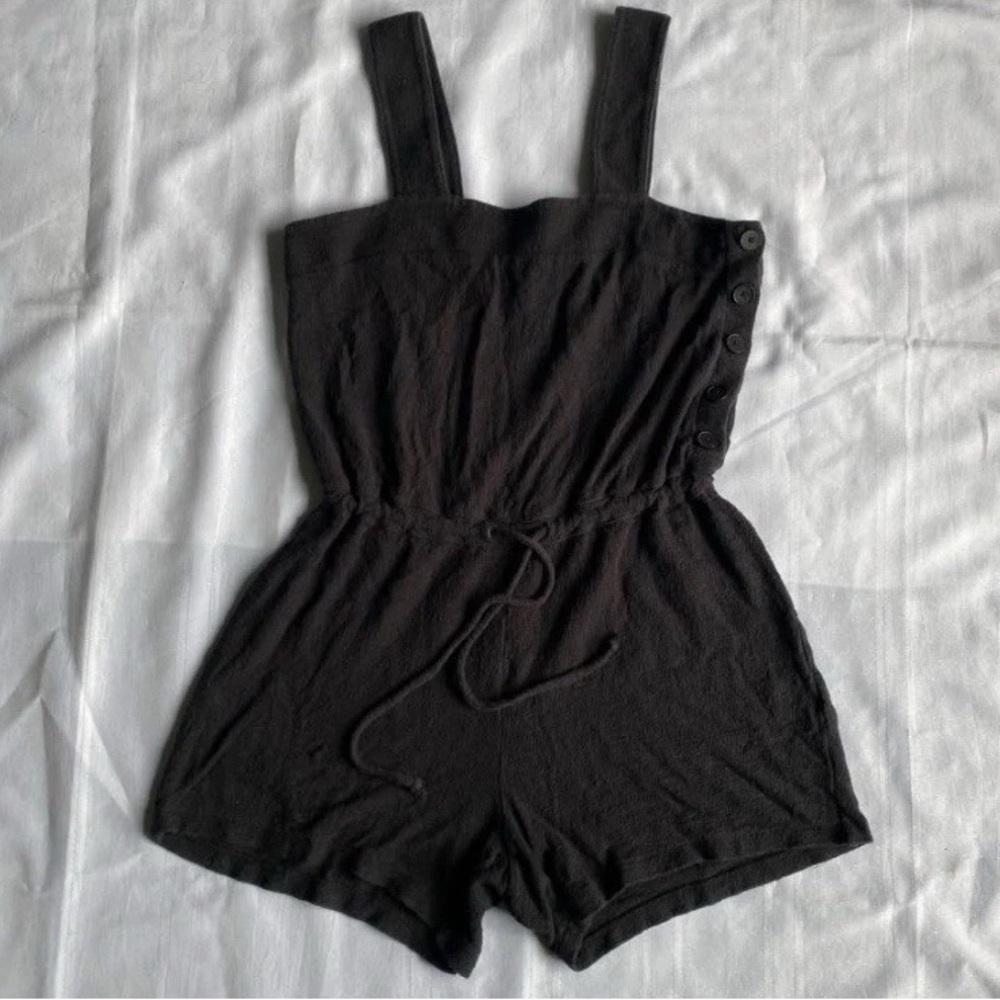 Madewell Side Button Drawstring Romper Cotton Lightweight Beach BLK Women Small